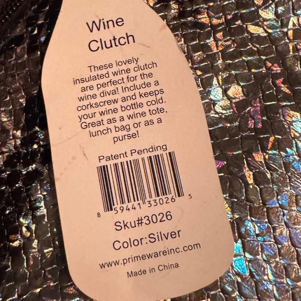 Insulated wine purse Elegant sequin Silver Women's Handbag 15in wide 7in tall